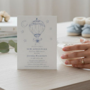 Blue Hot Air Balloon Adventure Baby Shower  Invitation