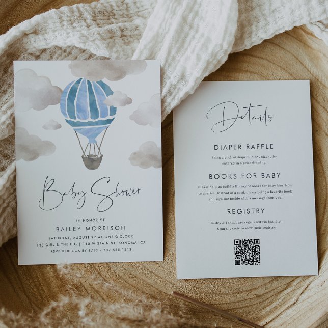 Blue Hot Air Balloon All in One Baby Shower Invitation (Creator Uploaded)