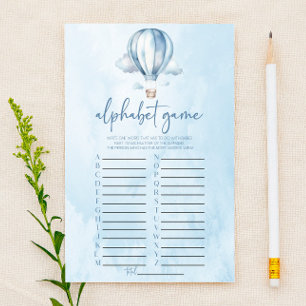 Blue Hot Air Balloon Alphabet Baby Shower Game