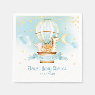 Blue Hot Air Balloon Animals Baby Shower Birthday Napkin