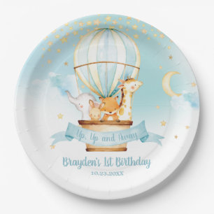 Blue Hot Air Balloon Animals Birthday Party  Paper Plate