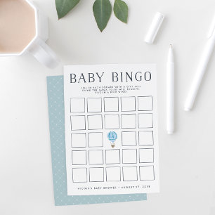 Blue Hot Air Balloon Baby Shower Bingo Game Card