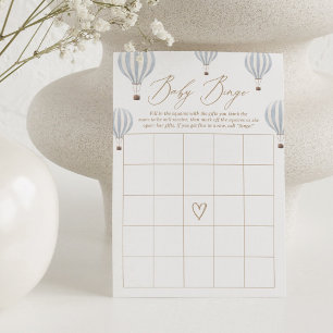 Blue Hot Air Balloon Baby Shower Bingo Game Invitation