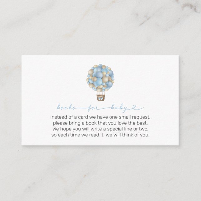 Blue Hot Air Balloon Baby Shower Books for Baby Enclosure Card (Front)