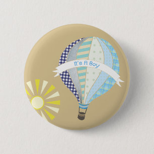 Blue Hot Air Balloon Baby Shower Button