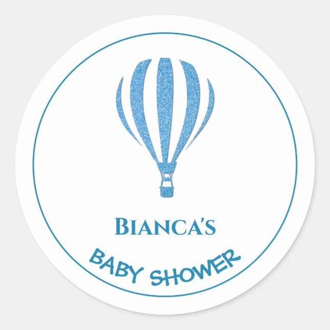 Blue Hot Air Balloon Baby Shower Classic Round Sticker (Front)