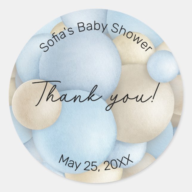 Blue Hot Air Balloon Baby Shower Classic Round Sticker (Front)