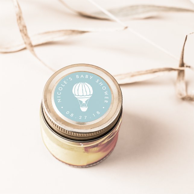 Blue Hot Air Balloon Baby Shower Classic Round Sticker (Creator Uploaded)