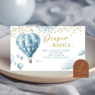 Blue Hot Air Balloon Baby Shower Diaper Raffle Enclosure Card