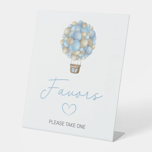 Blue Hot Air Balloon Baby Shower Favours Pedestal Sign (Front)
