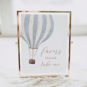 Blue Hot Air Balloon Baby Shower Favours Sign