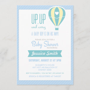 Blue Hot Air Balloon Baby Shower Invitation