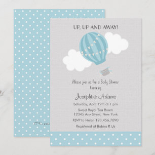 Blue Hot Air Balloon Baby Shower Invitation