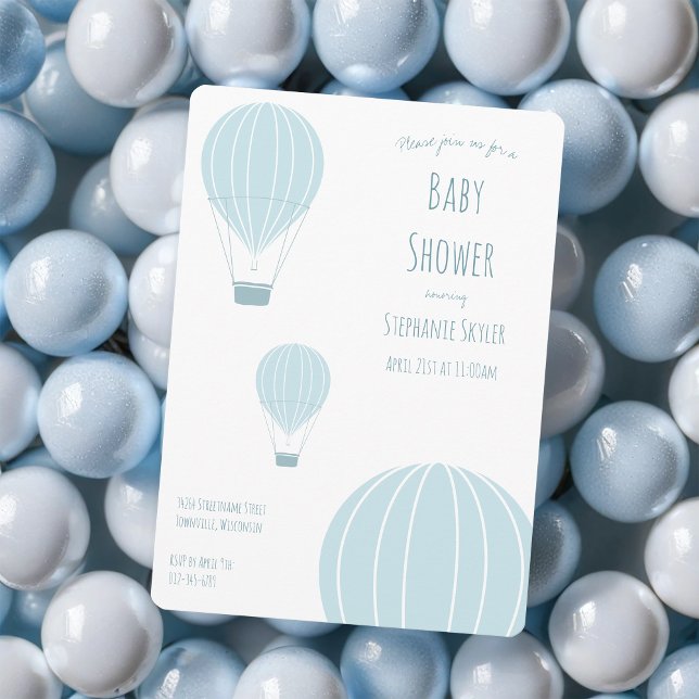 Blue Hot Air Balloon | Baby Shower Invitation (Get this hot air balloon invitation for your baby shower.)