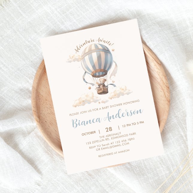 Blue Hot Air Balloon Baby Shower Invitation  (Creator Uploaded)