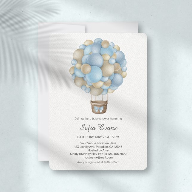 Blue Hot Air Balloon Baby Shower Invitation (Creator Uploaded)