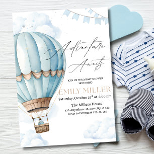 Blue Hot Air Balloon Baby Shower Invite, Boy Baby  Invitation