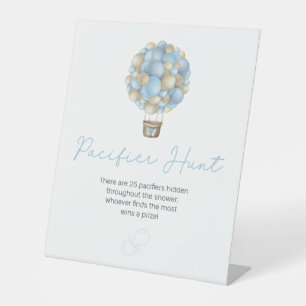 Blue Hot Air Balloon Baby Shower Pacifier Hunt Pedestal Sign