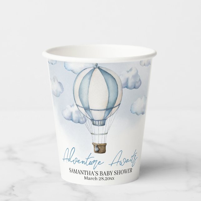 Blue Hot Air Balloon Baby Shower Paper cup (Front)