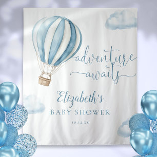 Blue Hot Air Balloon Baby Shower Photo Backdrop Tapestry