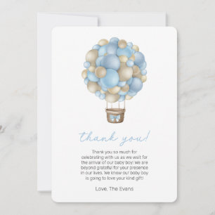 Blue Hot Air Balloon Baby Shower Thank You Card