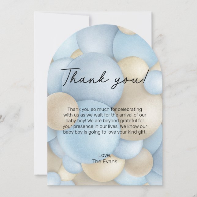Blue Hot Air Balloon Baby Shower Thank You Card (Front)