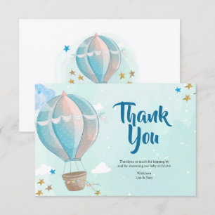Blue Hot Air Balloon Baby Shower Thank You Card