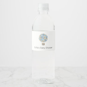 Blue Hot Air Balloon Baby Shower Water Bottle Label