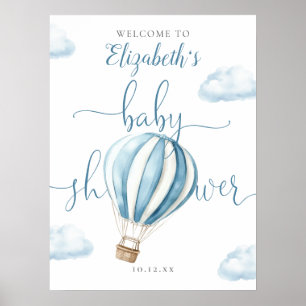 Blue Hot Air Balloon Baby Shower Welcome Sign