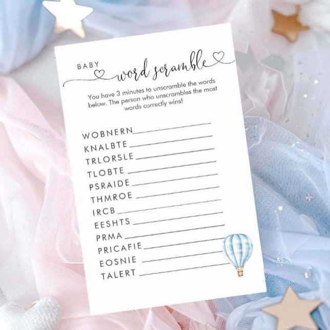 Blue Hot Air Balloon Baby Shower Word Scramble  (Creator Uploaded)
