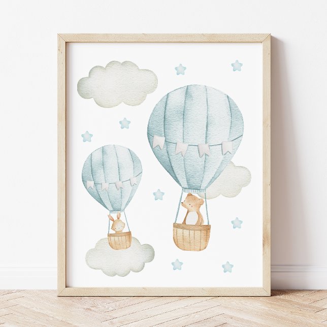 Blue Hot Air Balloon, Bear, Bunny, Boy Nursery Photo Print (Creator Uploaded)