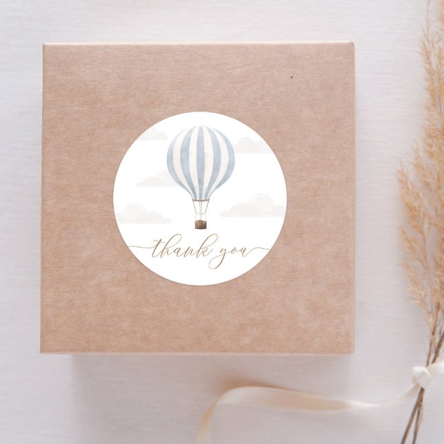 Blue Hot Air Balloon Birthday Classic Round Sticker (Creator Uploaded)