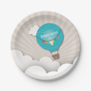 Blue Hot Air Balloon Birthday Paper Plate