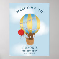 Blue Hot Air Balloon Birthday Party Welcome Sign