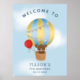 Blue Hot Air Balloon Birthday Party Welcome Sign