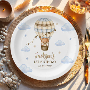 Blue Hot Air Balloon Boy 1st Birthday Paper Plate