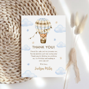 Blue Hot Air Balloon Boy 1st Birthday Thank You Card