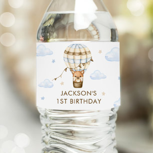 Blue Hot Air Balloon Boy 1st Birthday Water Bottle Label