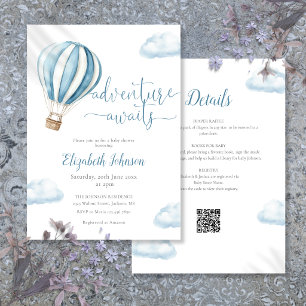 Blue Hot Air Balloon Boy All In One Baby Shower Invitation