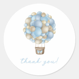 Blue Hot Air Balloon Boy Baby Shower Classic Round Sticker