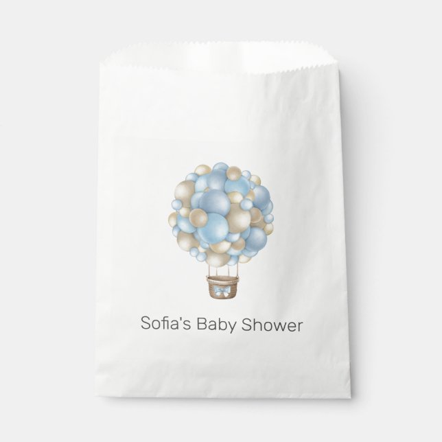 Blue Hot Air Balloon Boy Baby Shower Favour Bag (Front)