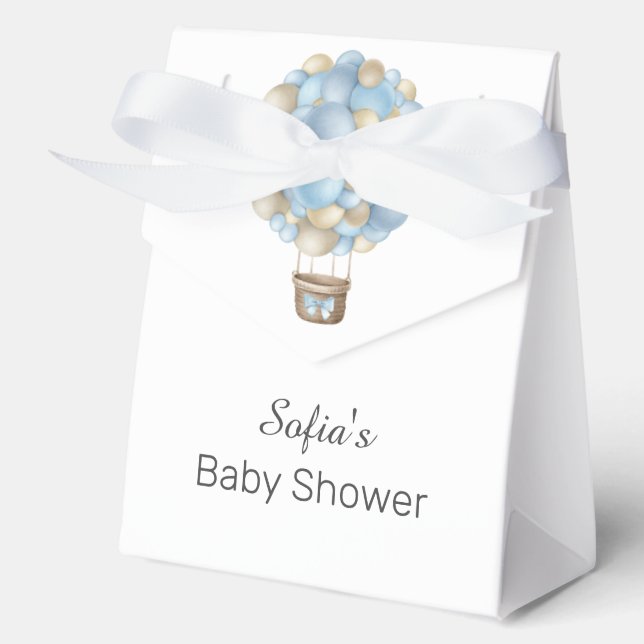 Blue Hot Air Balloon Boy Baby Shower Favour Box (Front)