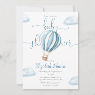 Blue Hot Air Balloon Boy Baby Shower Invitation