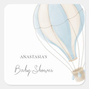 Blue Hot Air Balloon Boy Baby Shower Square Sticker