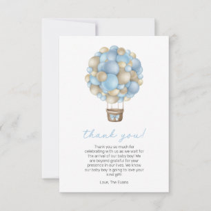 Blue Hot Air Balloon Boy Baby Shower Thank You Card