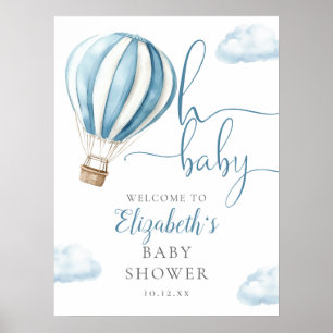 Blue Hot Air Balloon Boy Baby Shower Welcome Sign