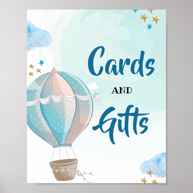 Blue Hot Air Balloon Cards and Gifts Baby Shower Poster (Front)