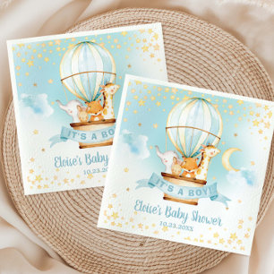 Blue Hot Air Balloon Cute Animals Boy Baby Shower Napkin