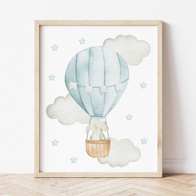 Blue Hot Air Balloon, Elephant, Stars, Boy Nursery Poster (Creator Uploaded)