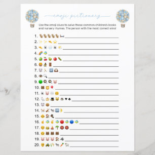 Blue Hot Air Balloon Emoji Books Baby Shower Game